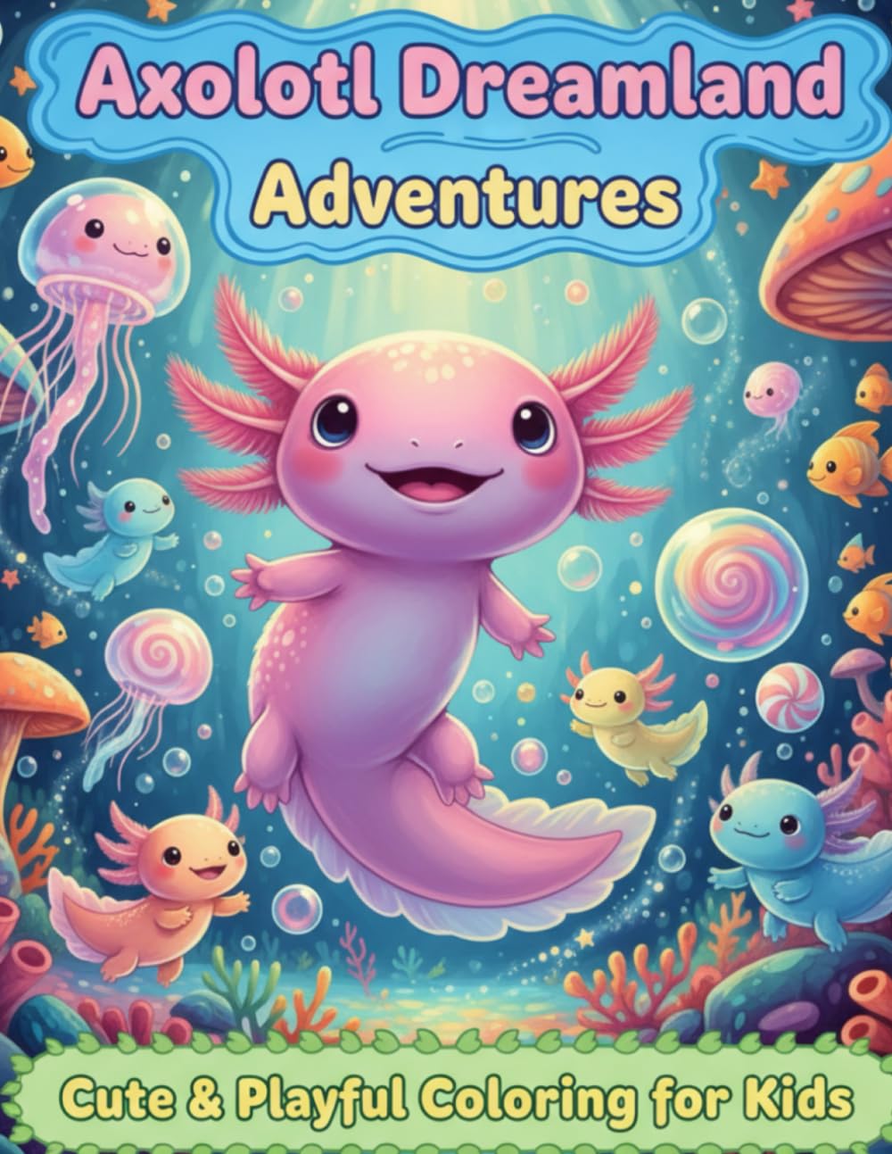 Axolotl Dreamland Adventures: Whimsical and Joyful Kawaii Axolotl Coloring Pages Full of Playful Scenes for Boys and Girls