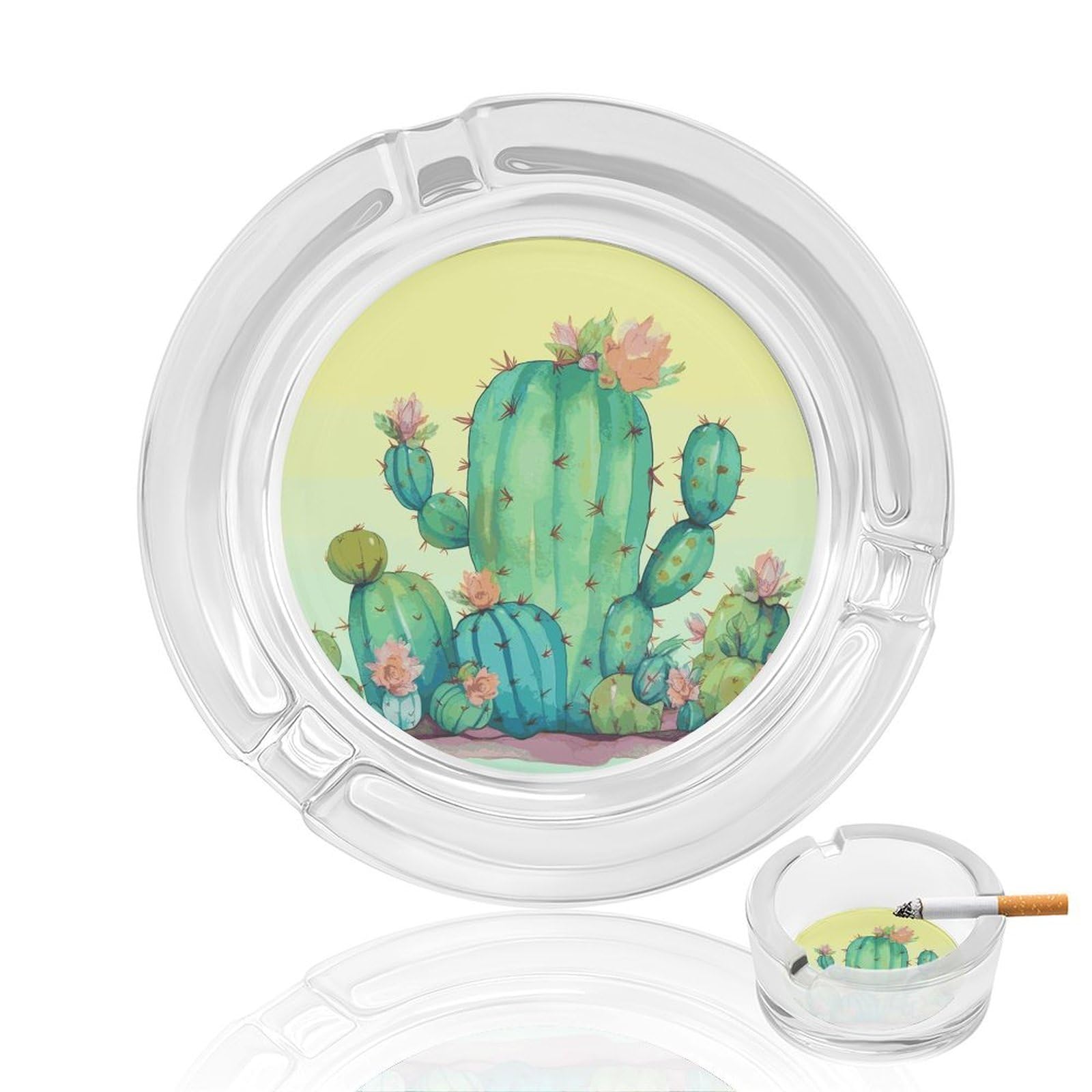 Funny Cactus Glass Ashtray for Cigarette,Cigarette Ashtray for Indoor Or Outdoor Use,Cigar ash trays case with 3 Notches-Glass Decor Gift for Men Smokers