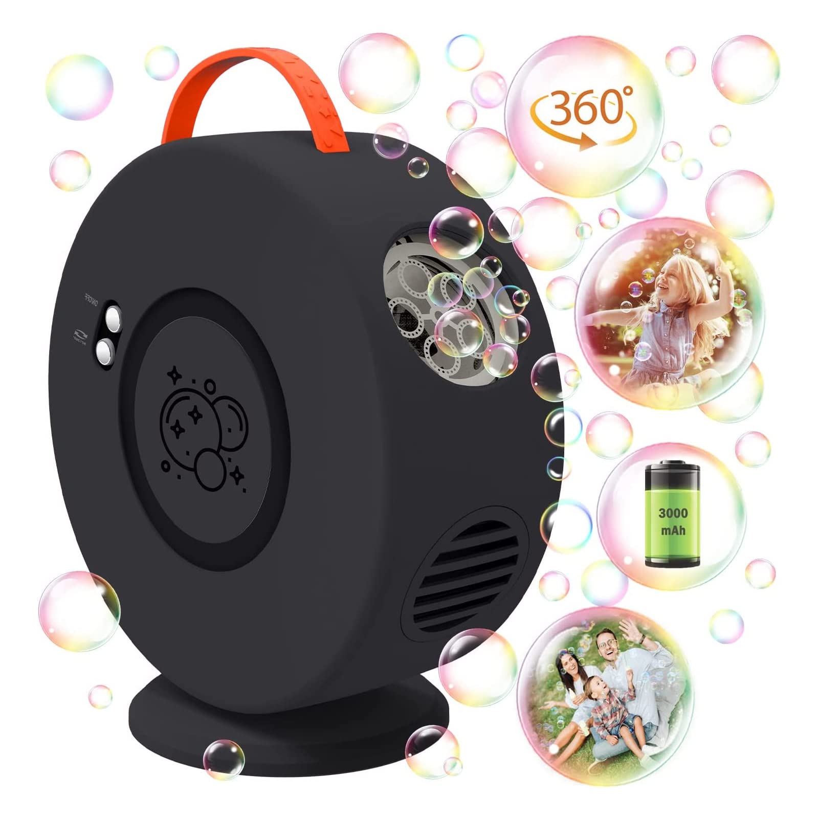 Máquina de Burbujas, Soplador de Burbujas de Rotación Automática Recargable por USB, Fabricante de Burbujas Portátil para Interiores y Exteriores, Bodas, Fiestas de