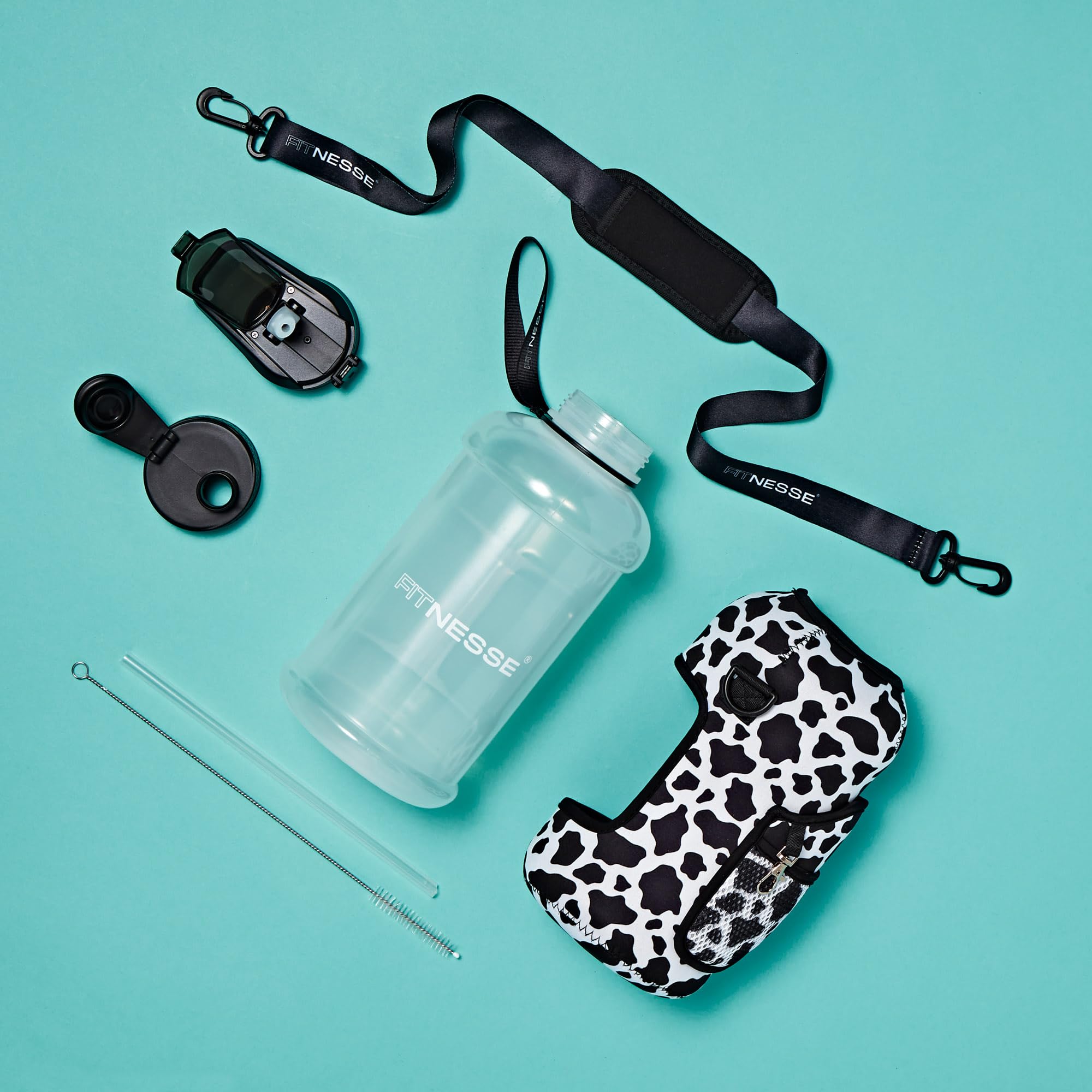 Fitnesse 2.2L Water Bottle with Straw and Covered Lid, Phone & Key Storage, Drop proof, Leak Proof, Shoulder Strap and Handle - Image 4