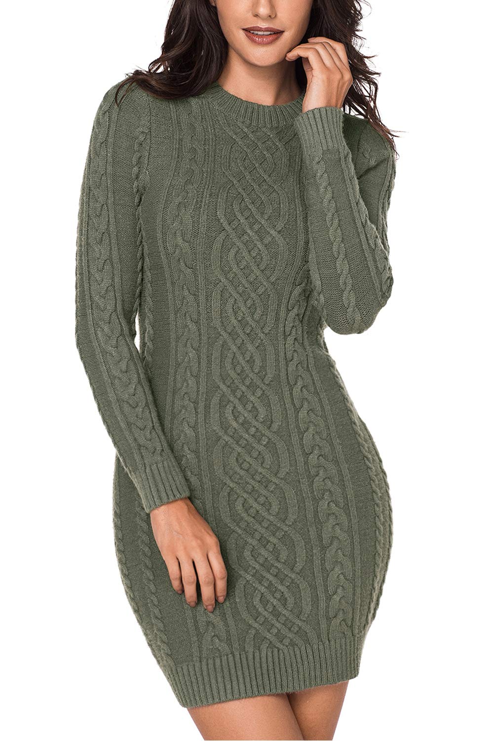 LaSuiveurWomen's Bodycon Pullover Mini Sweater Dresses Crew Neck Cable Knit Cocktail Party Dress