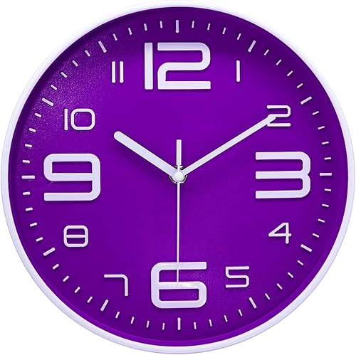 Miniatura 21 de 45MinST Reloj de pared moderno naranja de 8 pulgadas, silencioso, sin tictac, números grandes 3D, cronometraje preciso, reloj decorativo de pared y