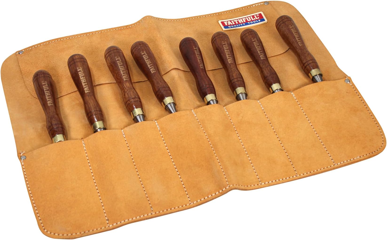 Suede Leather Chisel Roll - 8 Pocket, Water Resistant & Compact Tool Organizer - Tan