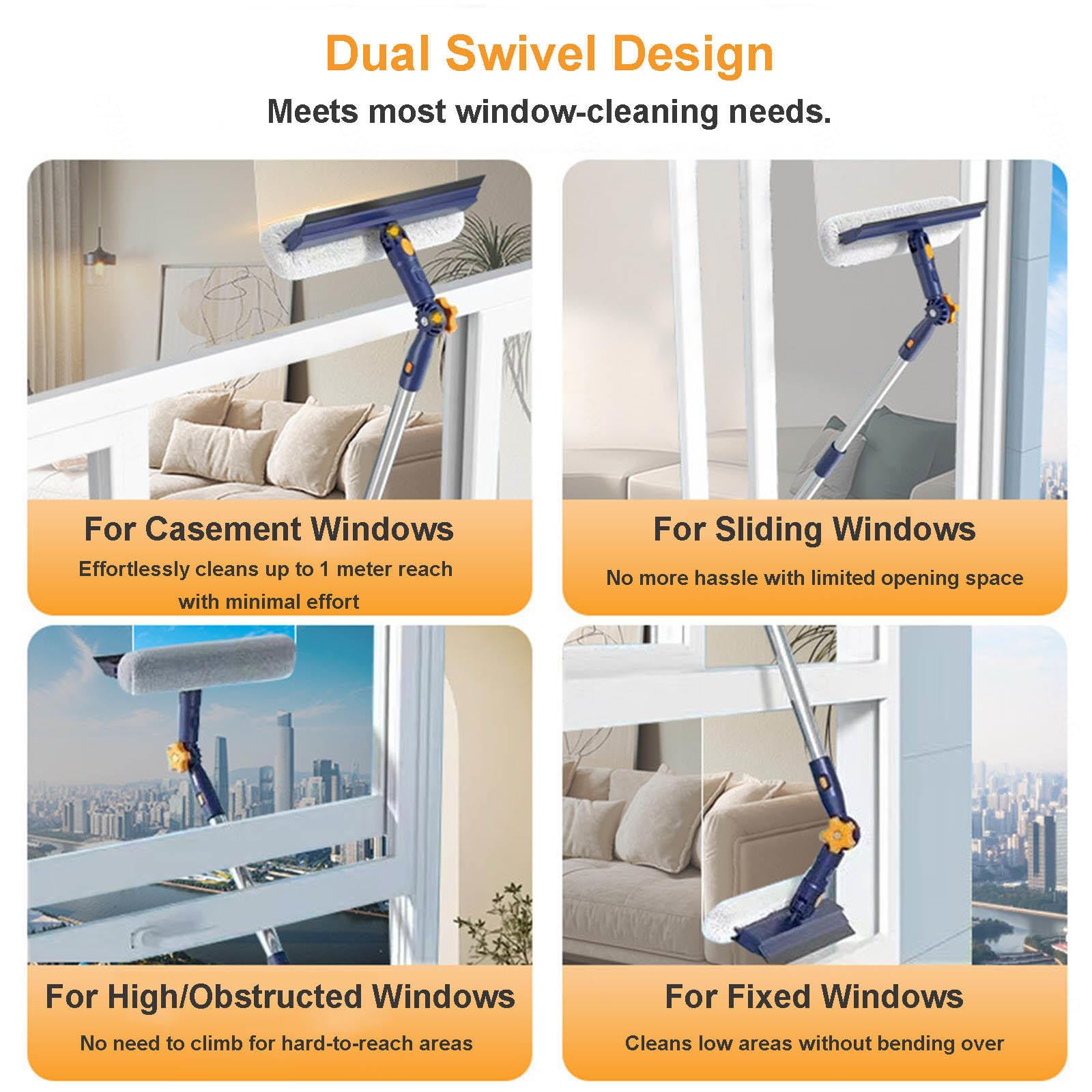 Fensterwischer Mit Teleskopstiel mit Drehbarem Kopf Teleskop Wischer mit Verstellbarer Verlängerungsstange Geeignet für Glas, Autoscheiben usw,white-150cm(59.06in)