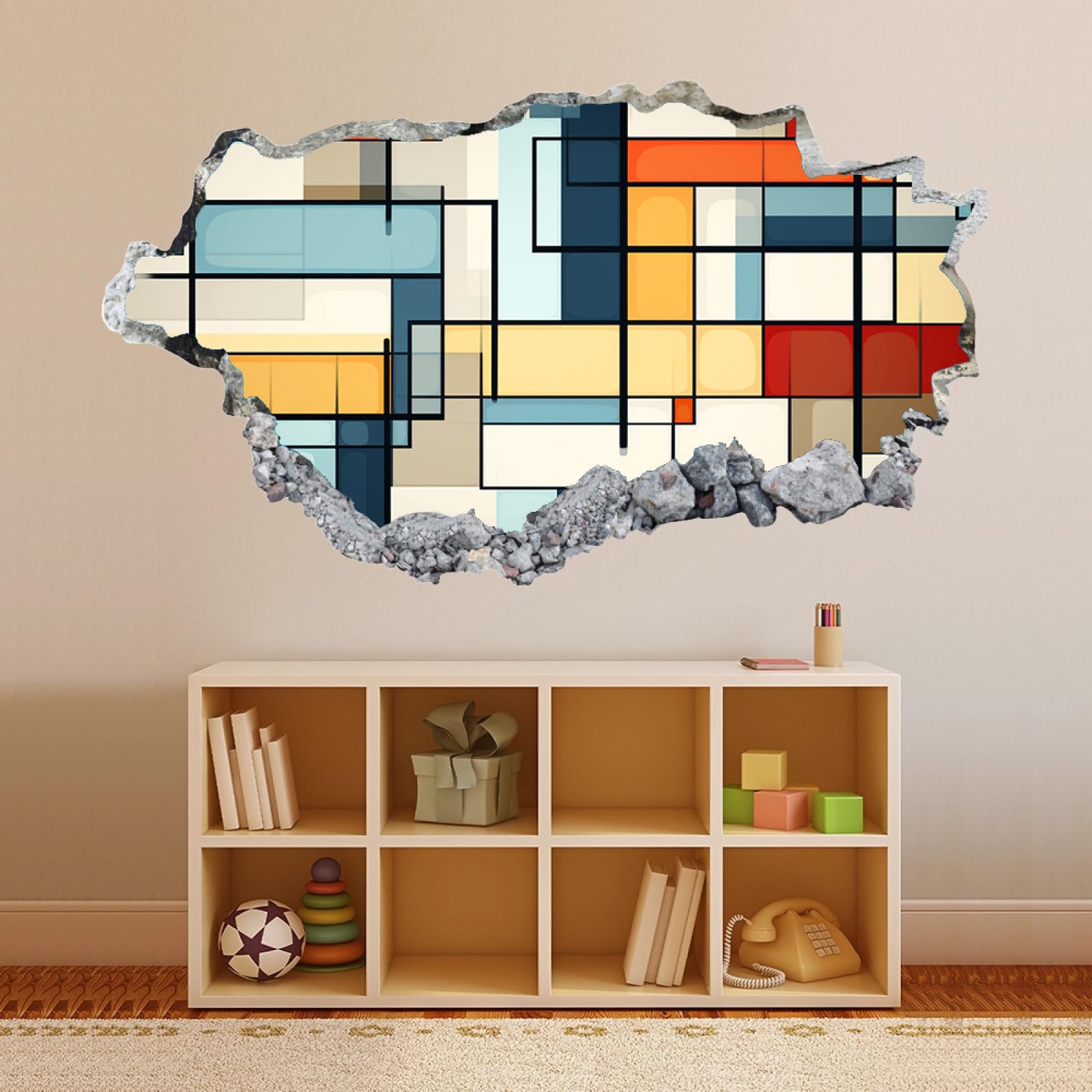 Vinilos Decorativos 3D Rotos Geometría Tatuaje de pared vinilo extraíble decoración del hogar Calcomanías impermeables para Guardería Habitación Decoración de pared 70x122cm