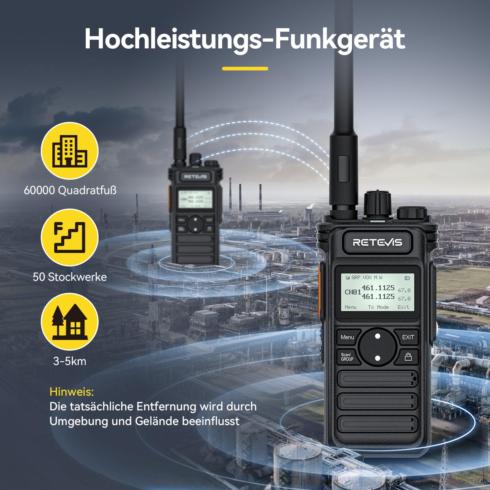 Retevis RT86S Funkgerät Große Reichweite, Walkie Talkie mit LCD-Display | Profi Handfunkgerät mit 2600mAh Akku & Gruppenanruf, inkl. Ohrhörern, für Reinigungskräfte & Lager, Schwarz, 3 Stück