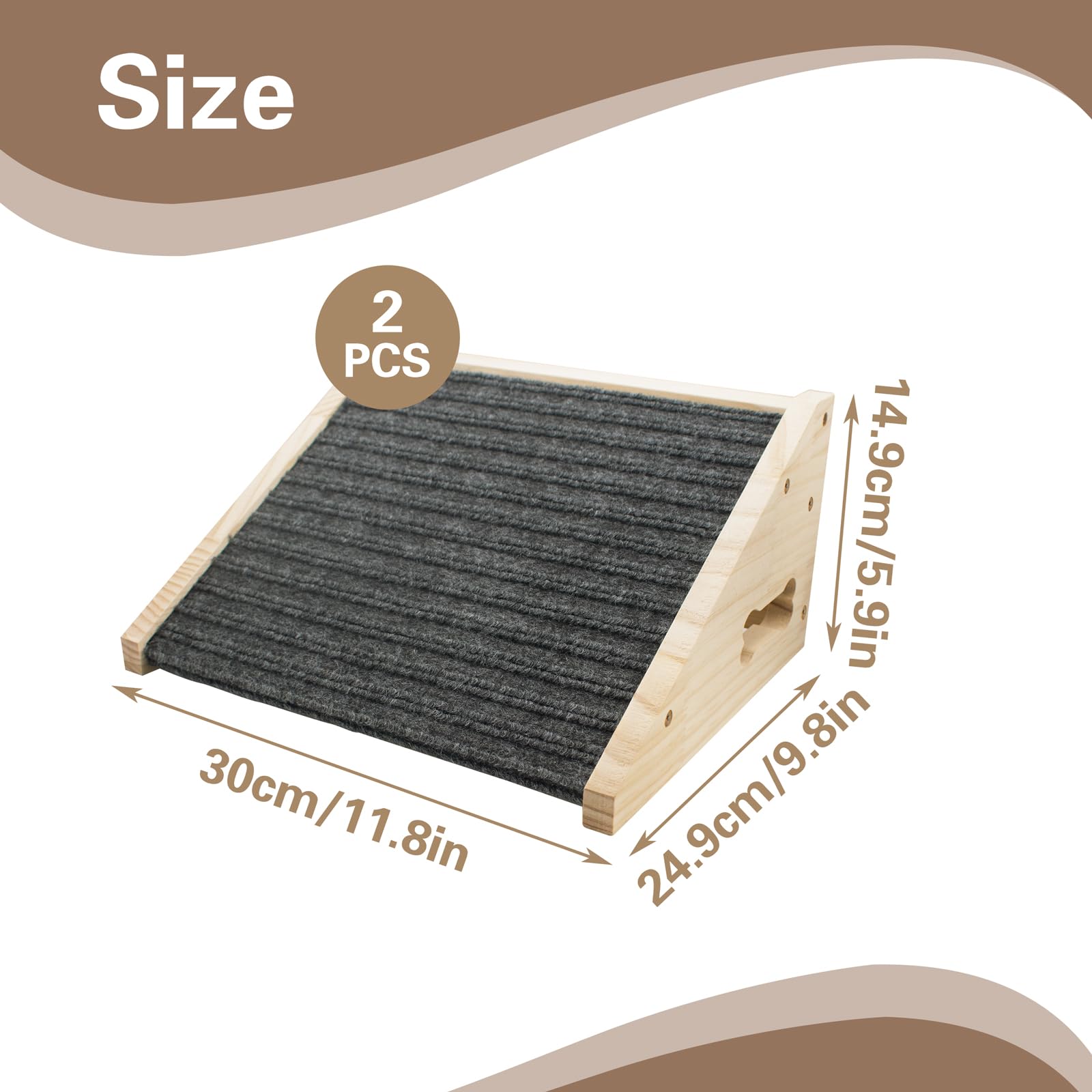 2 piezas rampa para mascotas de madera maciza con cubierta de fieltro antideslizante, rampa para perros, superficie de agarre antideslizante para cachorros, rampa de escalera para perros lesionados
