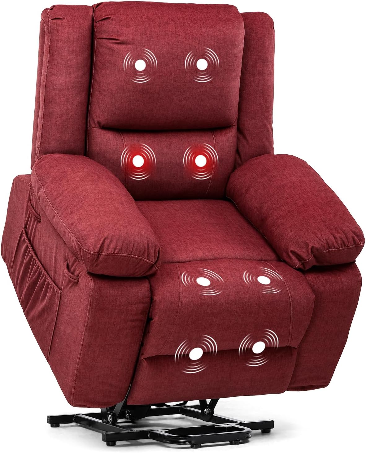 COMHOMA Power Up Lift Chairs Recliners for Elderly, Electric Recliner Chair with Massage and Heat,2 Side Pockets, Fabric (Red)