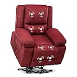 Power Up Lift Chairs Recliners for Elderly, Electric Recliner Chair with Massage and Heat,2 Side Pockets, Fabric (Red)