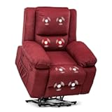 Power Up Lift Chairs Recliners for Elderly&comma; Electric Recliner Chair with Massage and Heat&comma;2 Side Pockets&comma; Fabric &lpar;Red&rpar;