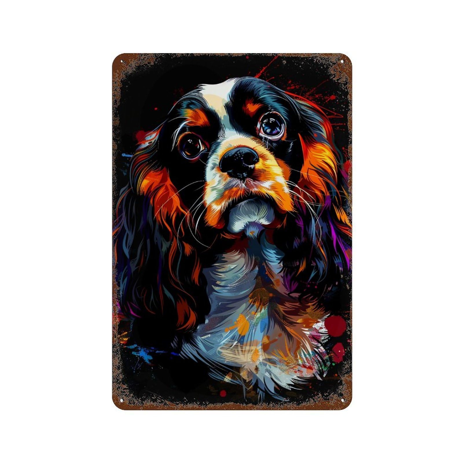 Colorful Cavalier King Charles Spaniel Art Rustic Tin Plaque 11.8"x7.9", Vintage Wall Decor for Garage, Pub Or Kitchen