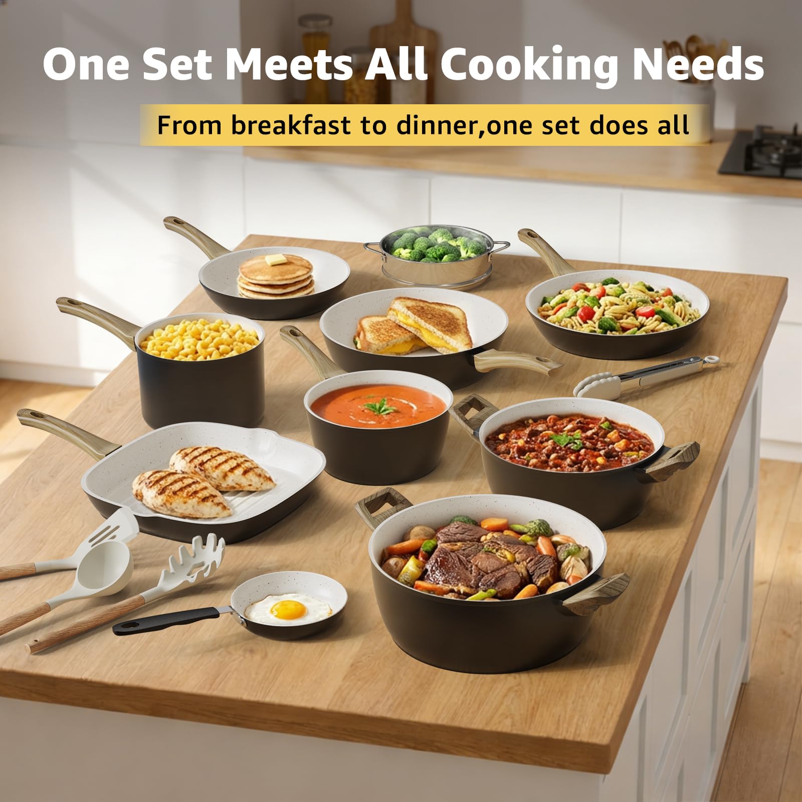 Bazova 25-PC Pots and Pans Set Non Stick Ceramic Cookware Set