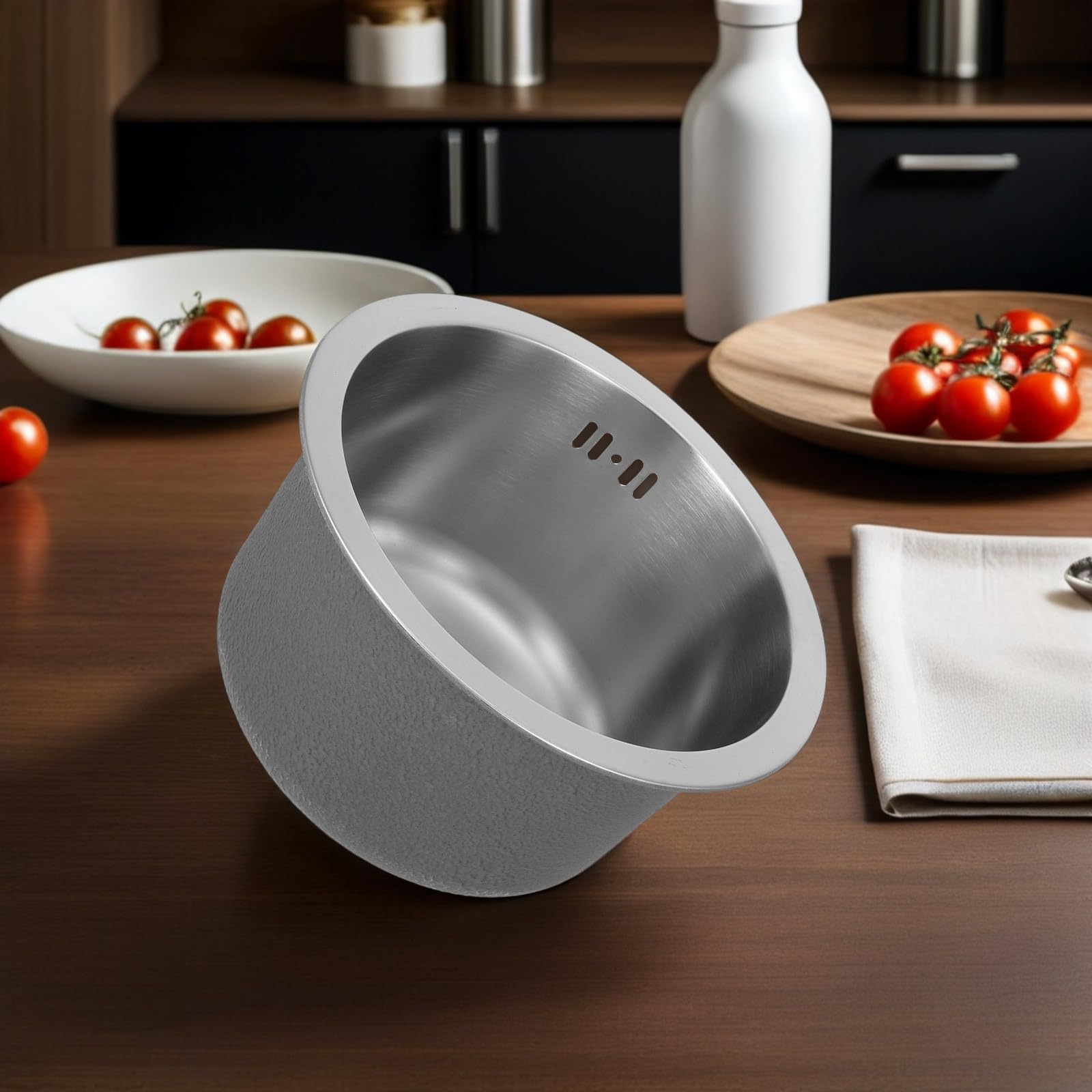 Fregadero de Cocina Mini de Acero Inoxidable, Fregadero Redondo Pequeño Plata, con Kit de Desagüe y Salida de Rebosadero, para Camper y Caravana