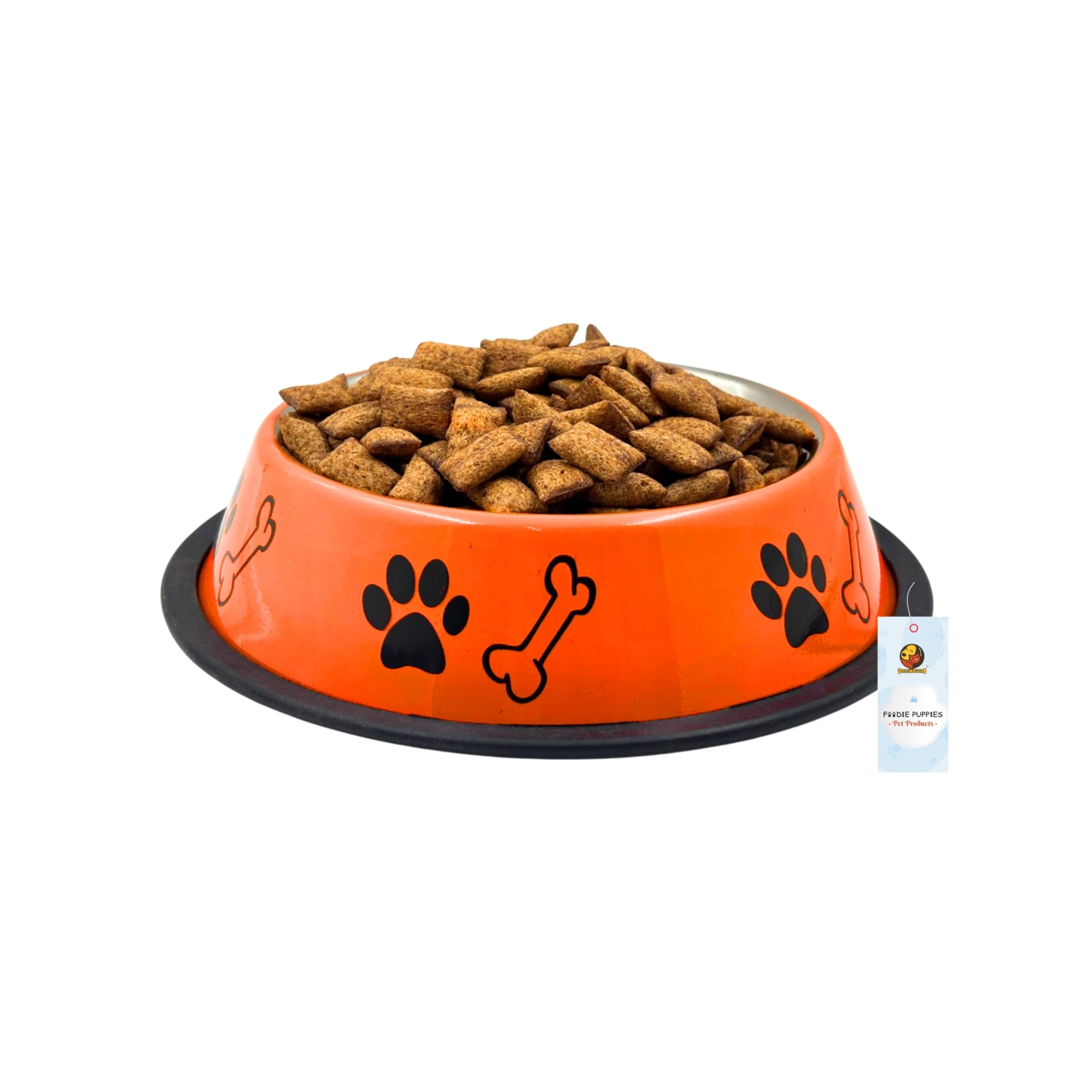 Foodie Puppies Stainless Steel Paw Bone Printed Bowl for Dogs, Cats & Any Pets - 700ml, Medium (Fiery Orange) I Non-Skid Rubber Bottom Food/Water Bowl I Non-Toxic & 100% Safe for Pets