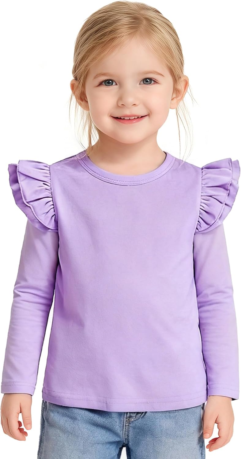 12M-14Y Toddler Baby Girls T Shirt Solid Color Blouse Ruffle Top Cotton Casual Tees Plain Shirt