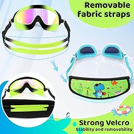 Vvinca Kids Swim Goggles for Age 2-8, Toddler Goggles with Fabric Strap Cover Wide View Anti-Fog/UV Protection No Leak Pain-Free Pool Glasses for Kids Girls Boys