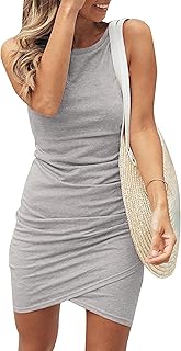 Women 2025 Summer Sleeveless Tank Dresses Crew Neck Slim Fit Short Casual Ruched Bodycon Party Club Mini Dress - Buy now