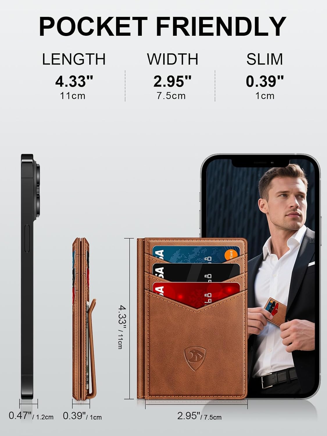 Wallet for Men Slim Leather Wallets for 12-15 Cards, Minimalist Thin RFID Blocking Card Holder with Money Clip & ID Window, Small Bifold Front Pocket Wallet, Gifts for Men - Image 6