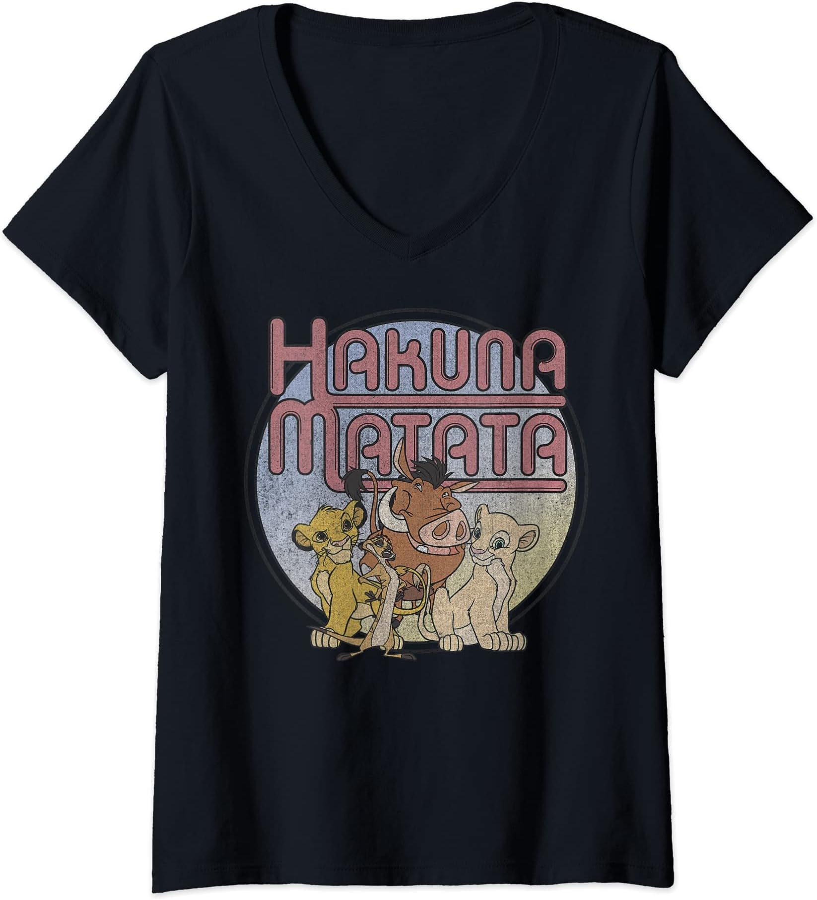 DisneyWomens Disney Lion King Retro Hakuna Matata Simba And Friends V-Neck T-Shirt