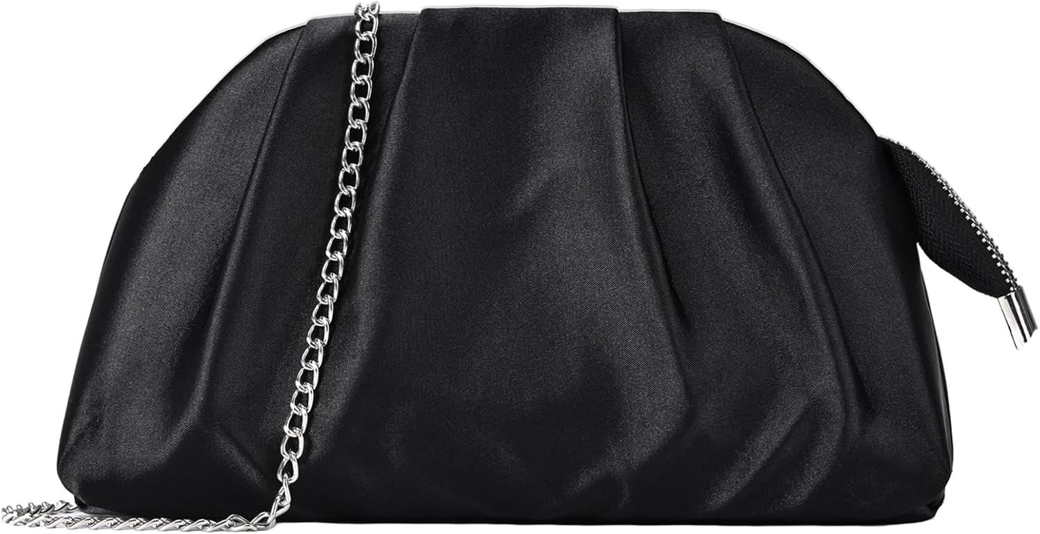 ALENYRIA Pleated Clutch Purse for Women Satin Formal Evening Bag Handbag for Wedding Prom Cocktail Party with Shoulder Strap