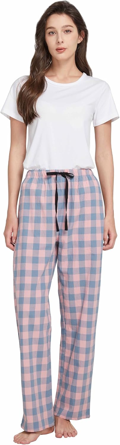 HiddenValor Women Lightweight Woven Cotton Plaid Pajama Pants With Pockets