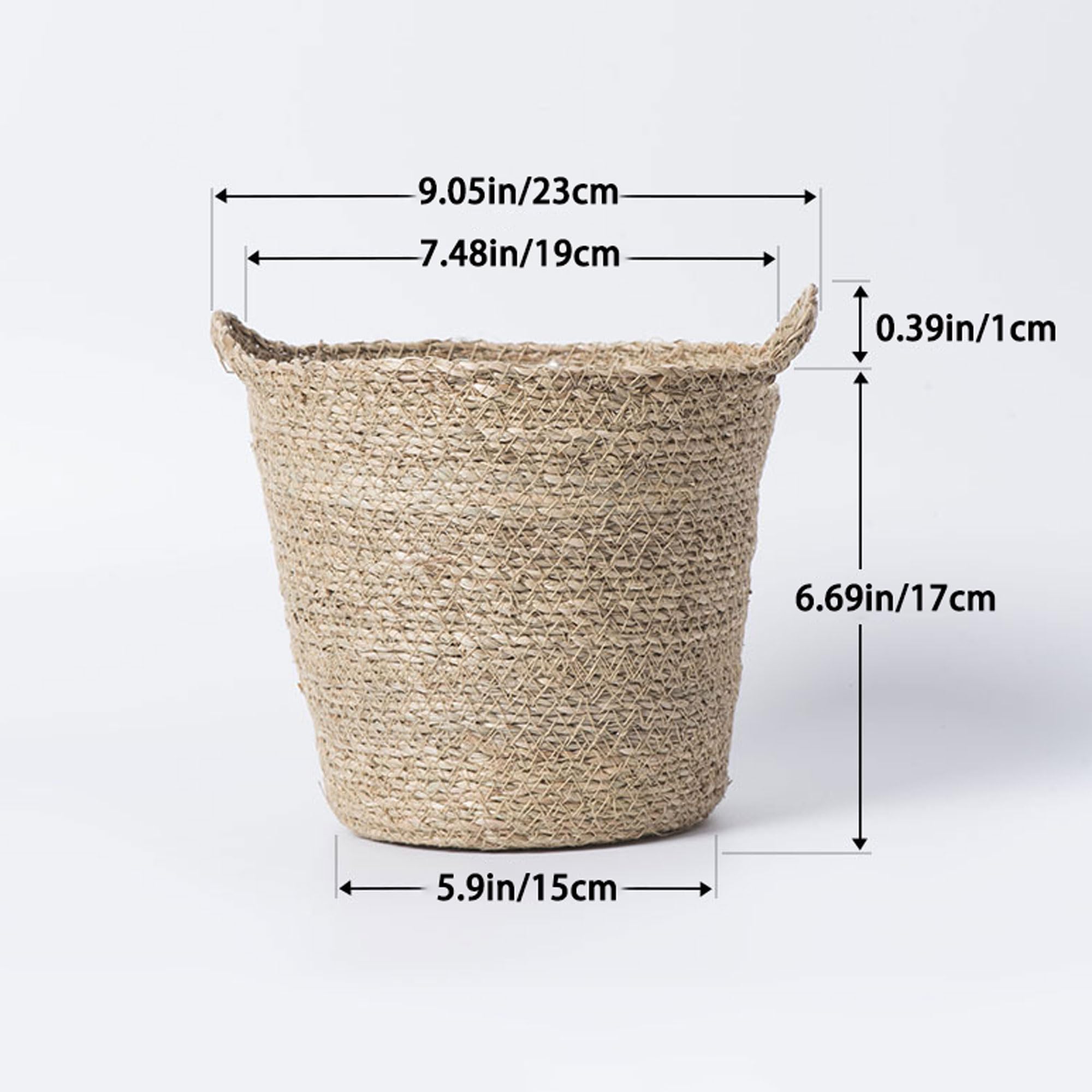 Set de 1 Pot Intérieur en Jonc avec Doublure Plastique, Panier Tressé en Osier pour Plantes Intérieur Extérieur, Déco Rustique Ferme Maison Jardin