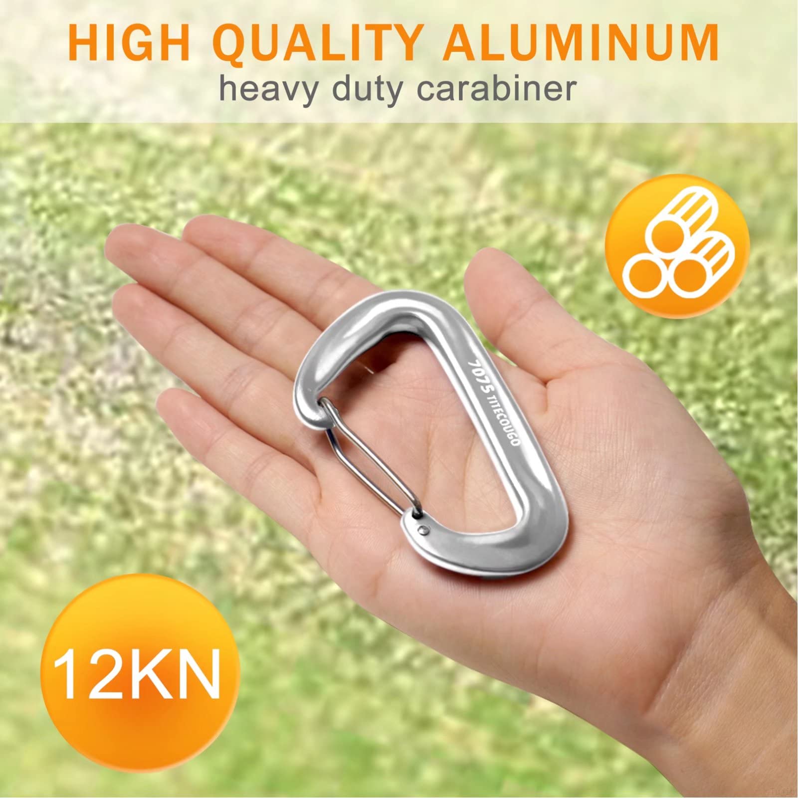 TITECOUGO 12KN Aluminium Carabiner Clip Big Size Carabiners for Clips Backpacking Weights Heavy Duty Large Hammock Accessories Key Chain Dog Leash Keyring Gated Harness Wiregate Utility Silver 2 Pack - Image 3