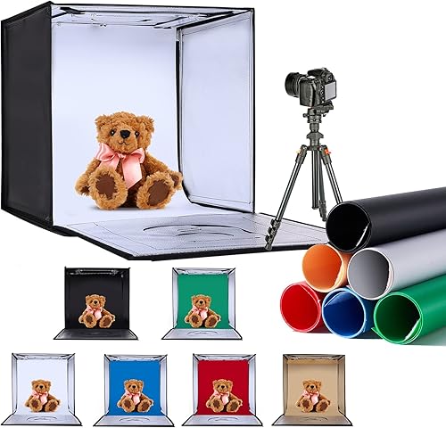 ZKEEZM Caja de luz de fotografía de 16 x 16 pulgadas con 160 luces LED y 6 fondos de color caja de fotos con luces, caja de luz plegable con brillo