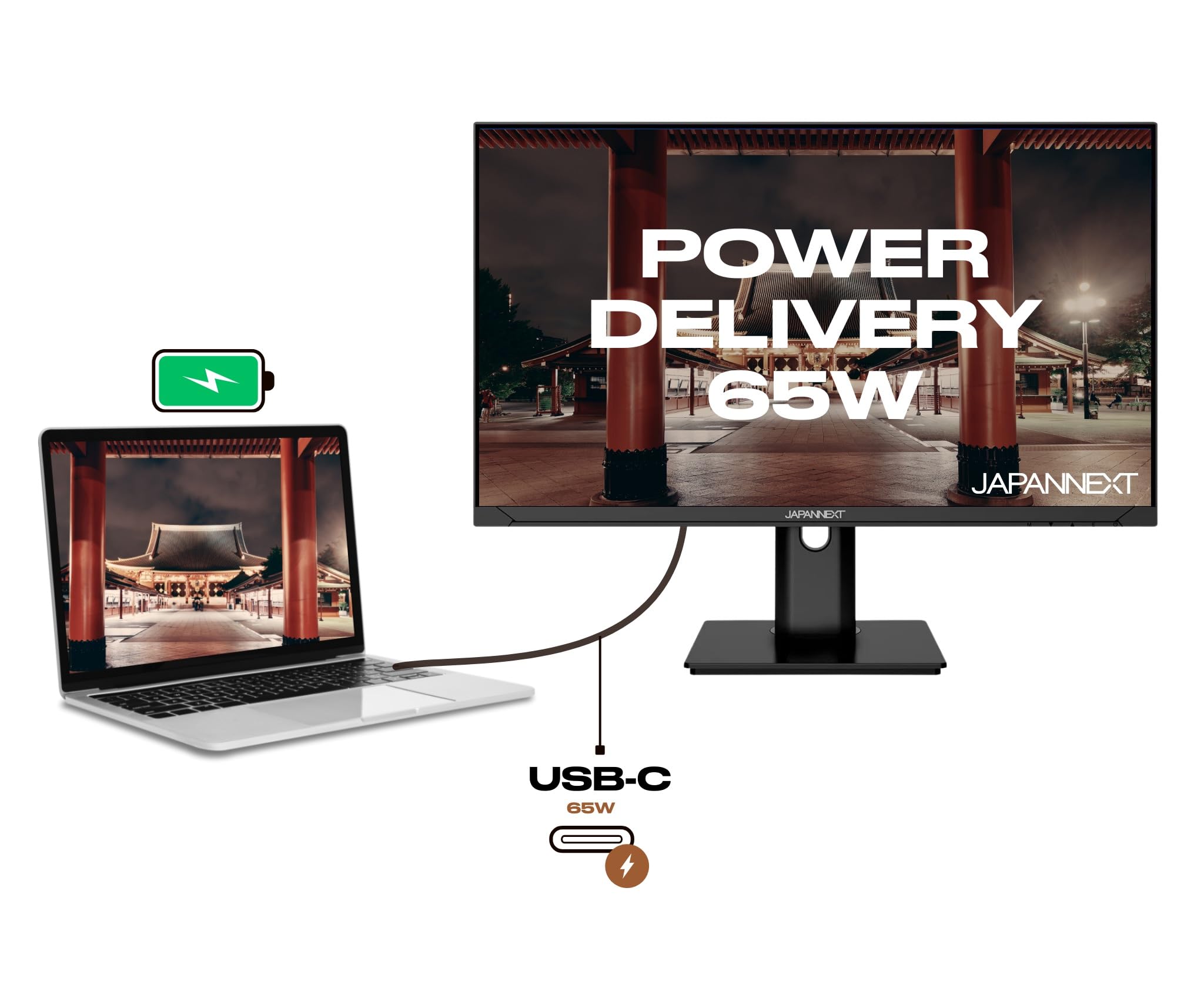 JapanNext Monitor 23.8" IPS Full HD (1920x1080) | HDR | Ricarica tramite USB-C (65W) Altezza e inclinazione regolabili (HSP) Altoparlanti | G-Sync/FreeSync | Garanzia 2 anni | JN-IPS238FHDR-C65W-HSP