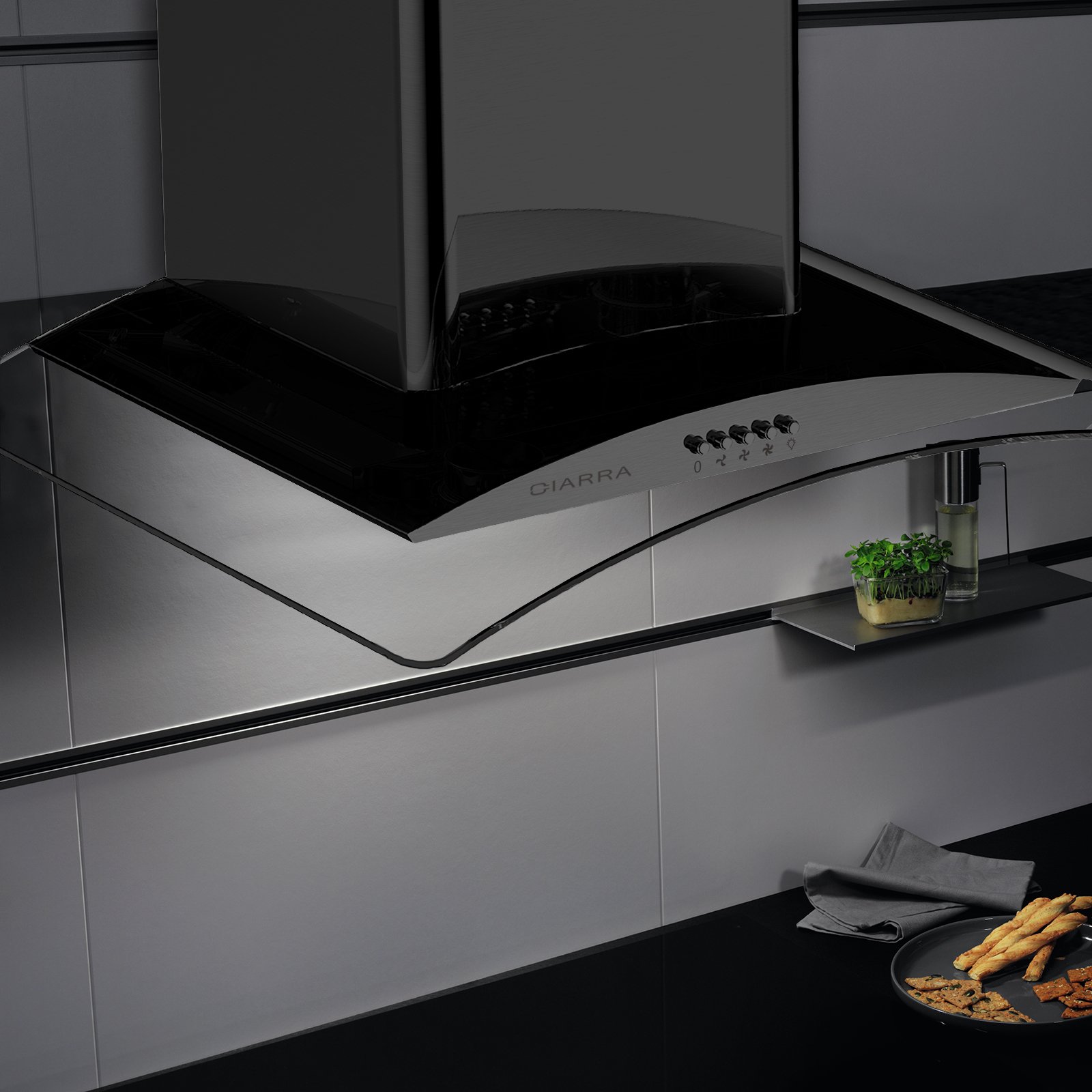 CIARRA CBCS6506B Curved Glass Cooker Hood 60cm 650 m³/h Chimney Hoods