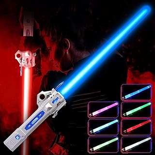 Light Sabers for Kids, 7 Color Dueling Lightsaber for Star Wars with FX Sound, 2 in1 Double-Bladed LED, Expandable Light Sword Set, Christmas Birthday Present, Galaxy War Fighters, Silverblue