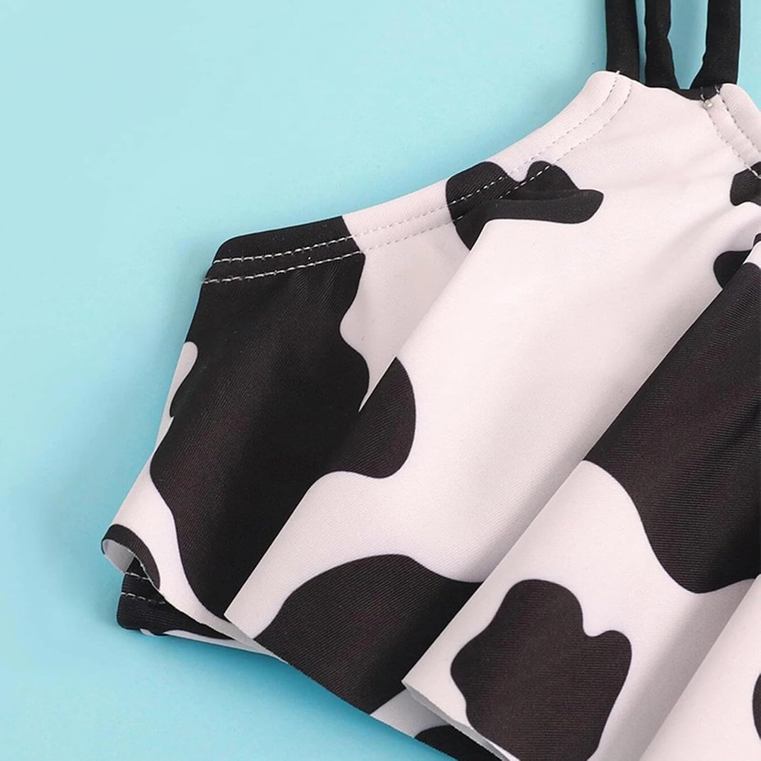 Cute Cow Print Bathing Suits for Girls Bikini Set 3 Piece Swimsuit Spaghetti Strap Cow Tankini Beach Holiday Swimwear