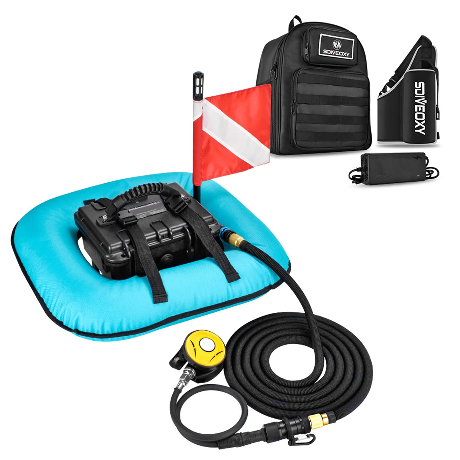 Kavolet Tragbarer elektrischer Tauchventilator, wiederaufladbarer Tauchsystem, wasserdichter Luftkompressor, Tauchtank mit Reiserucksack zum Tauchen für Tauchen, Angeln