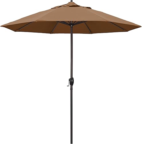 Vista 15 de Sombrilla California Umbrella de 9 pies, de olefina, con inclinación automática y mástil de aluminio bañado en bronce, Rojo, Rojo