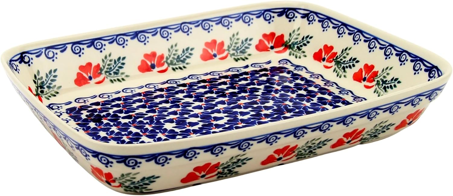 Polish Pottery Market Rectangular Baking Dish 10 x 8" Hand Made by Zaklady Boleslawiec Poland, Oven Safe, Dishwasher Safe