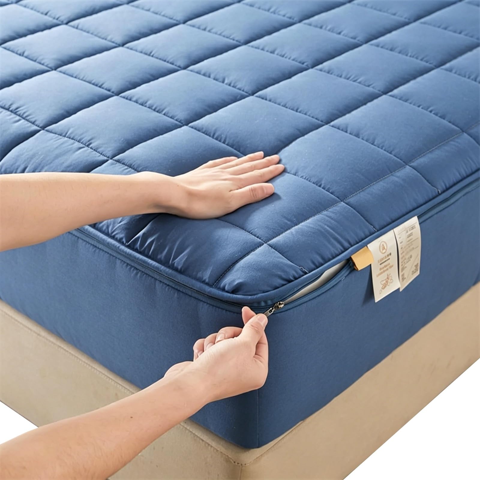 Housse de matelas imperméable pour lit enfant et adulte bleu