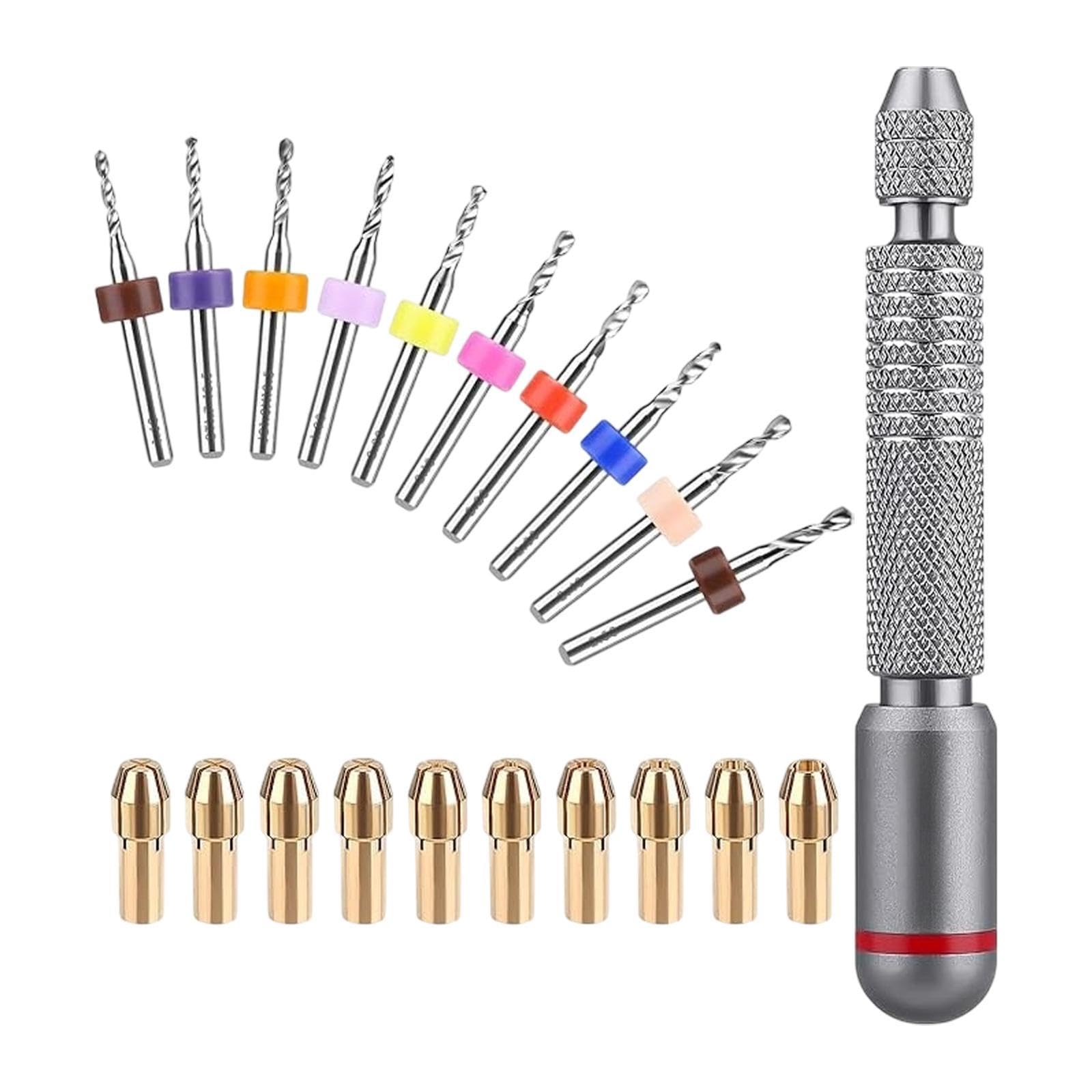 kowaku Hand Drill Set with 10Pcs Micro Chuck Collet Compact Multipurpose for Carving Resin Twisting Lightweight