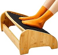 HUANUO Bamboo Ergonomic Under Desk Footrest - 4 Heights, Adjustable Angles, Pebble Massage, Non-Slip for Posture & Comfort