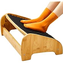 HUANUO Bamboo Under Desk Footrest, Ergonomic Foot Rest with 4 Height Options &amp; Adjustable Angles, Pebble Massage Surface, Non-Slip Foot Rest for Under Desk at Work for Improved Posture, Home &amp; Office