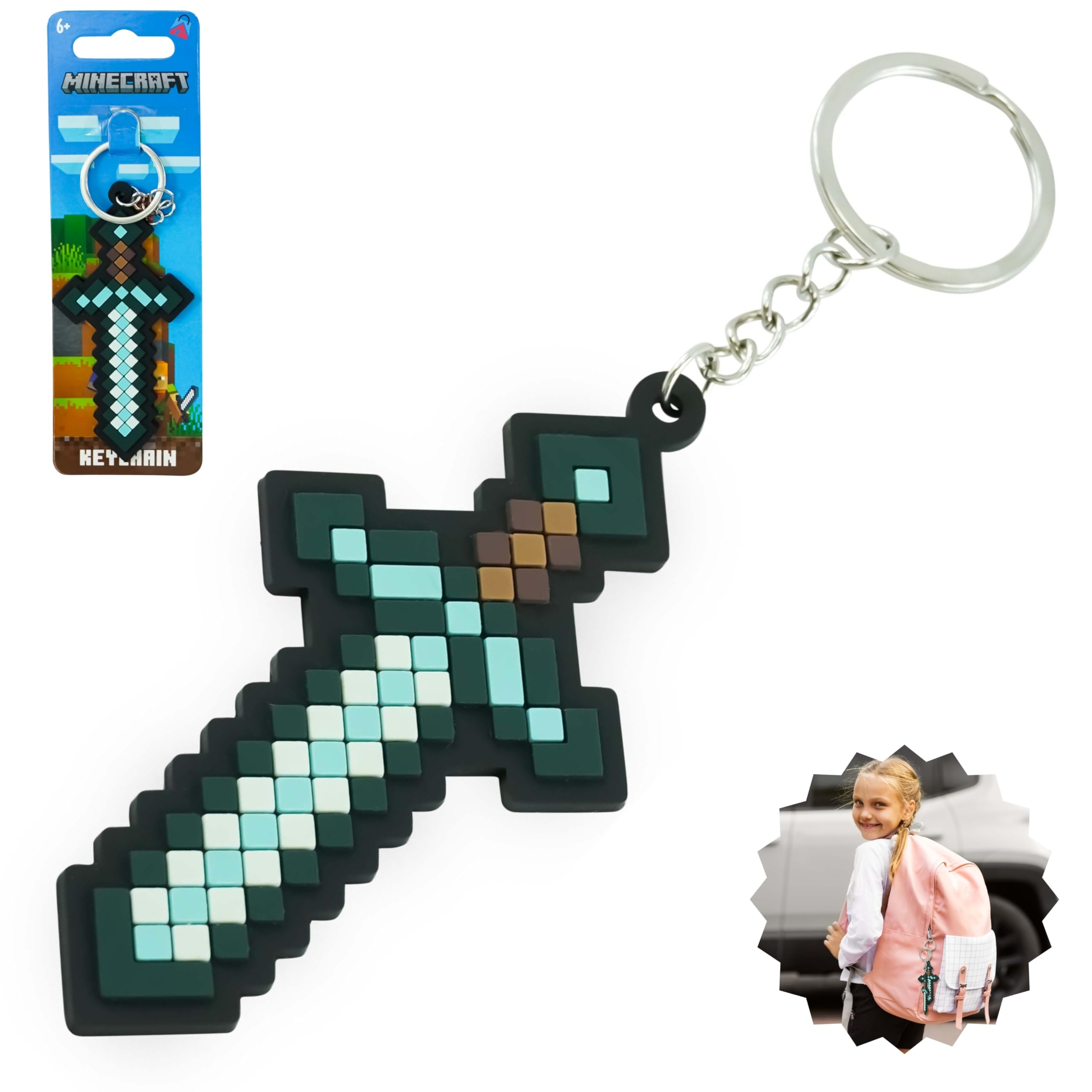 Srv Hub Unisex Kids 1X Sword Keyring Minecraft Sword Pvc Soft Keychain, Birthday Return Gifts For Kids, Party Bag Fillers For Kids, Stocking Filler Keychain For Party Supply, Action Figure 2D Keyring Size 13.5Cm