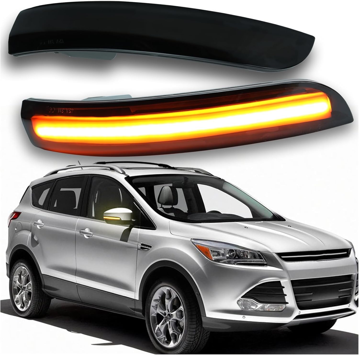 Turn Signal Indicator Side Mirror Sequential Dynamic LED Blinker Light for For Ford Kuga Escape EcoSport 2013-2018,C-Max 2013-2017,Focus 3 MK3 2012-2018 With Sequential Lamps Smoke Cover Lens