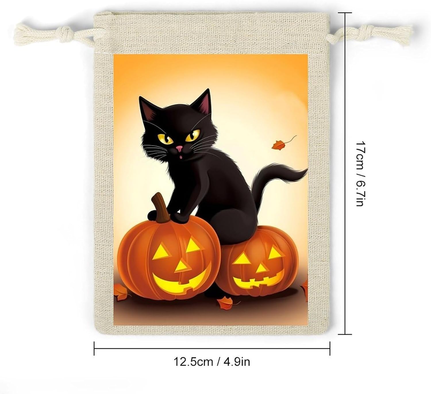 Halloween Black Cats Pumpkin Cotton Linen Drawstring Bags Pack of 8 image 2