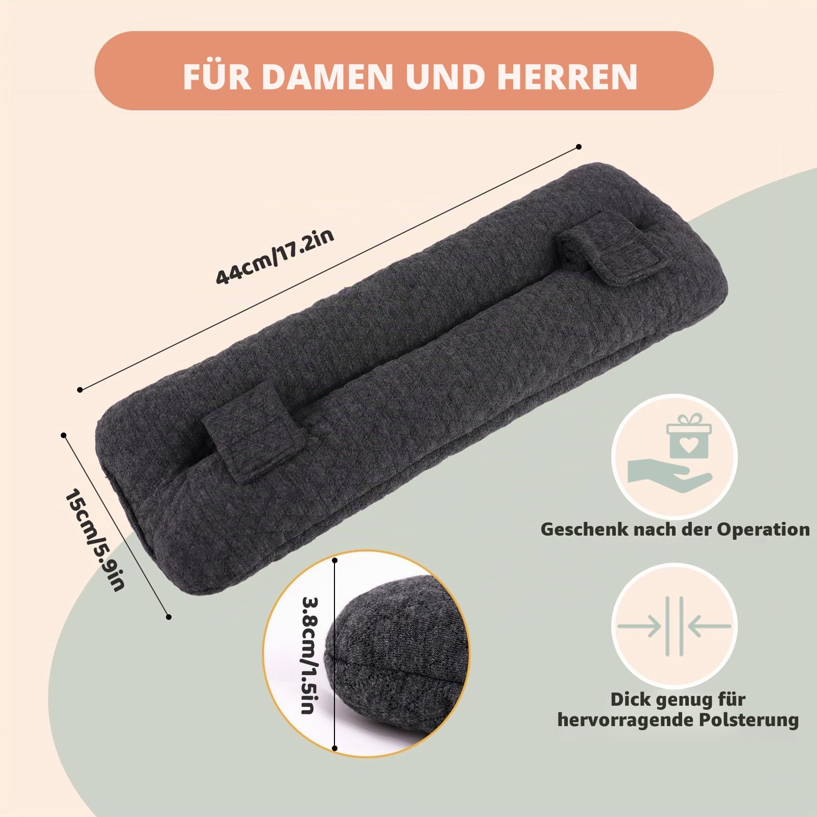 Sicherheitsgurtkissen für Mastektomie nach Operationen, Herzchirurgie, Stützkissen für Brust, Chemo, Port, Herzschrittmacher, Bypass-Hysterektomie, Genesungsgeschenke für Frauen (dunkelgrau)