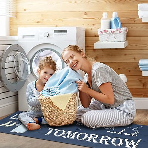 Miniatura 3 de GETITEZY Alfombra antideslizante para lavandería, decoración de lavandería, alfombra lavable para lavandería, baño, cocina, 17 x 47 pulgadas, azul