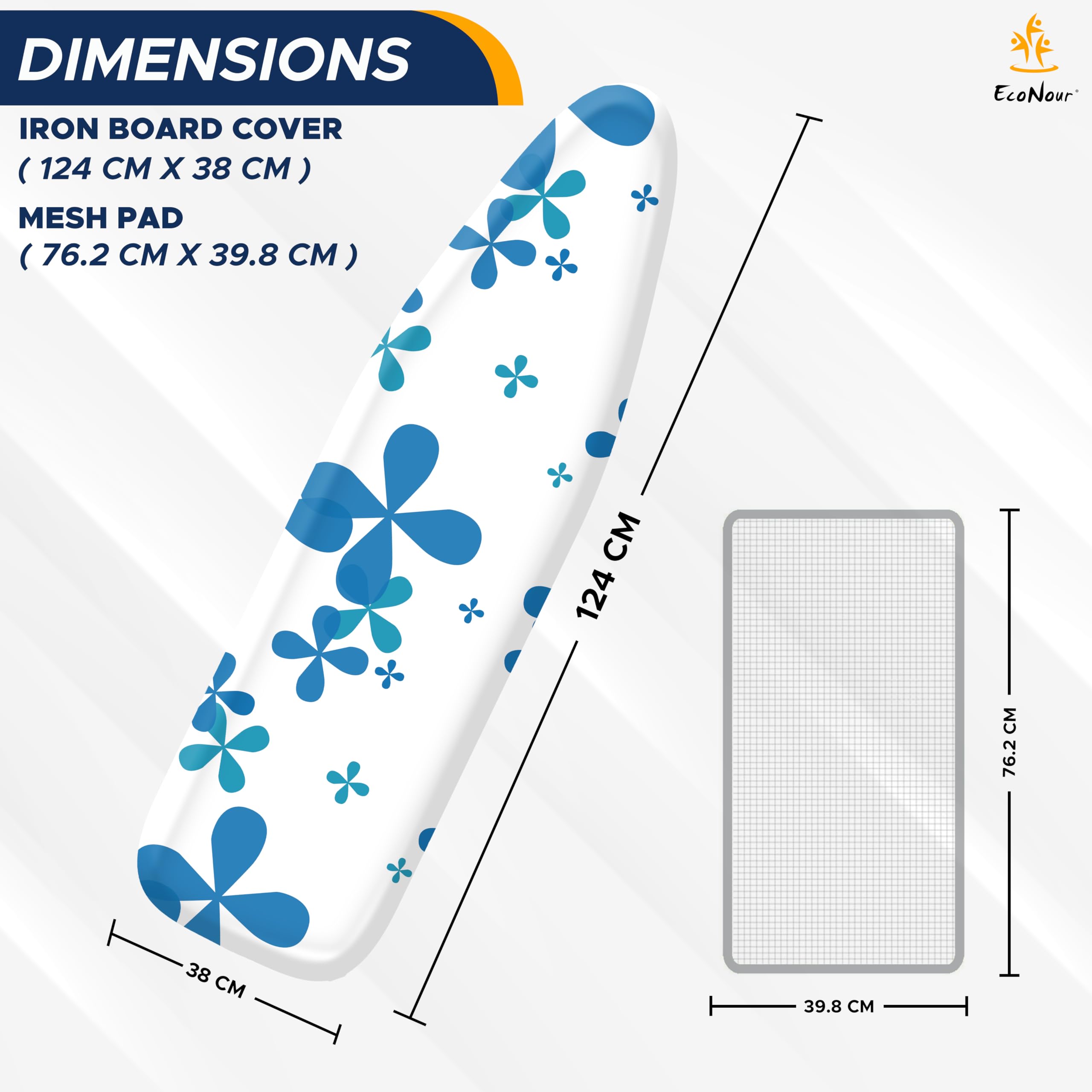 EcoNour Copri Asse Da Stiro Con Fantasia Blue Cross Flowers - Pratico E Colorato