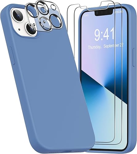 Miniatura 8 de YATWIN Funda 5 en 1 diseñada para iPhone 13 con 2 protectores de pantalla + 2 protectores de lente de cámara, silicona líquida, delgada, de goma