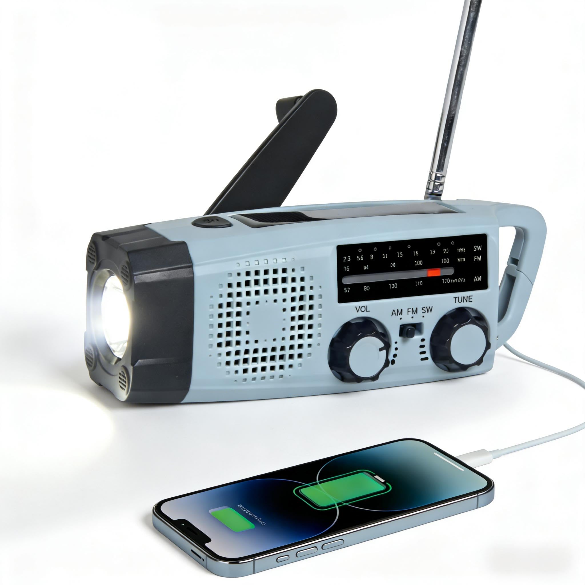 Radio de Emergencia Portátil Radio de Manivela con Linterna LED Alarma SOS Am FM 2000mAh Power Bank USB para Acampada Invernal Emergencias Invernales Regalos Unisex