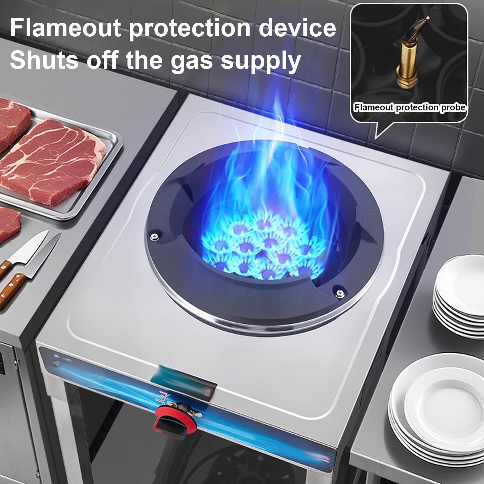 Fornello a Gas a Bassa Pressione, Fornello a Propano per Cucina Wok Commerciale in Acciaio Inox, Cucina da Campeggio a Gas, Escluso Regolatore e Tubo Flessibile Intrecciato