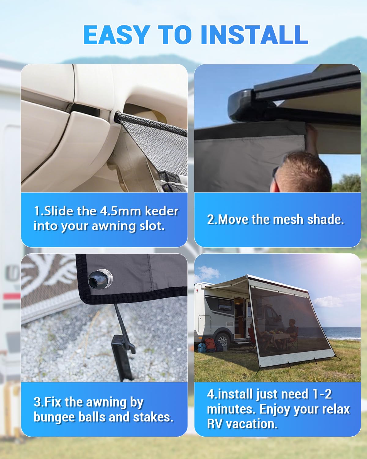 SUPAREE 10.8' x 6.5'RV Shade Screen Caravan Awning Zip Campervan Sun Shade Awning Double Layer with Zipper Privacy Panel Summer UV Sun Blocker for Caravan Camping Travel — view 7