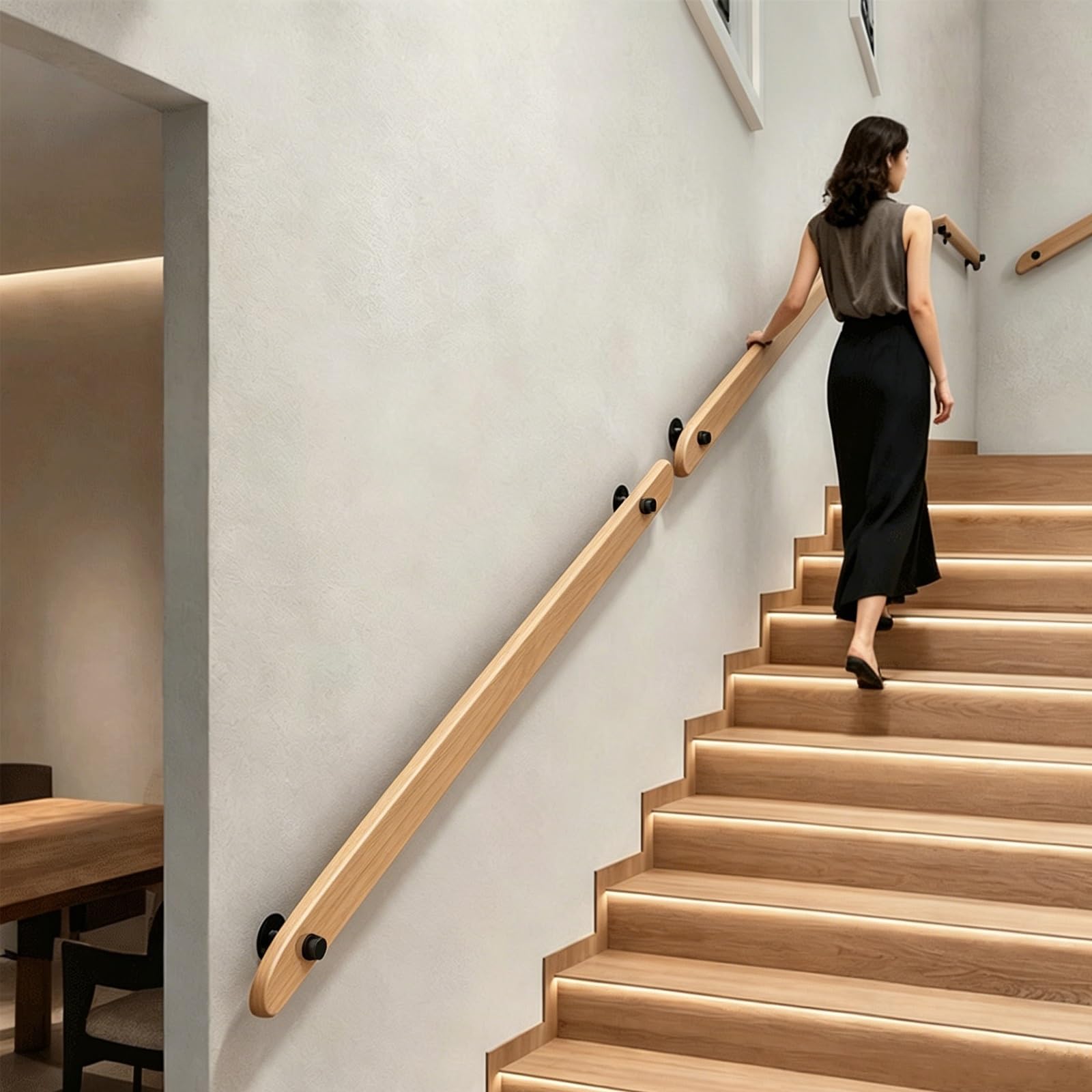 100cm/3.3ft Wall Mounted Wooden DIY Stair Handrail,Non-Slip Safety Rail for Indoor Stairs & Hallways Minimalist Hallway handrails(Natural Wood Color,50cm/1.6ft)